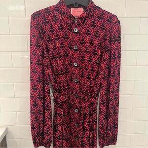 Kate spade New York Graphic Floral print red pink deco retro shirt dress S Small